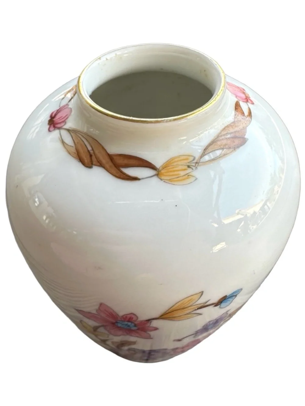 HOLLOHAZA Vintage White Porcelain Vase 4” Hand Painted Floral Hungary